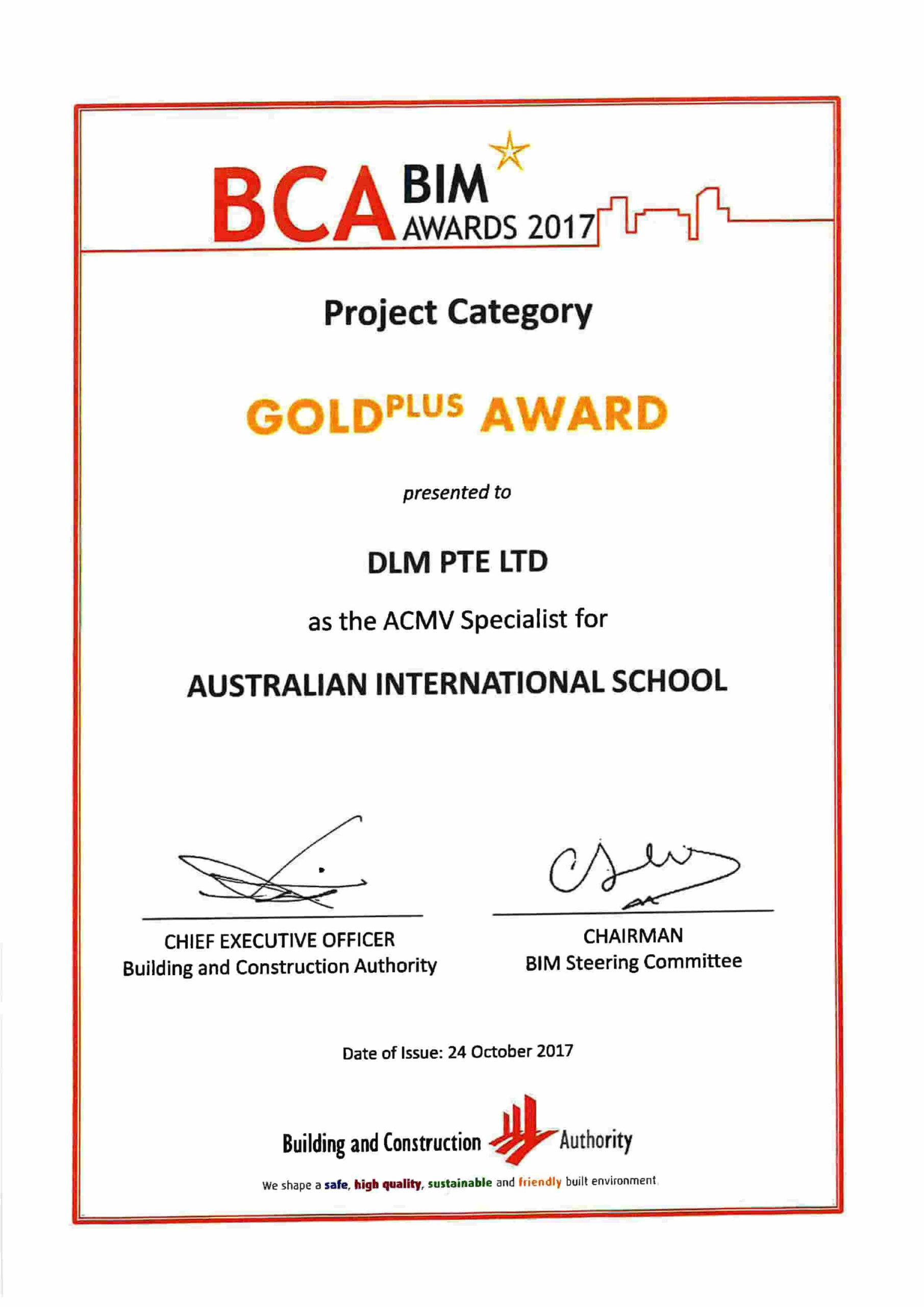 BIM Awards for ACMV at Australian International School - DLM Pte Ltd